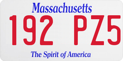 MA license plate 192PZ5