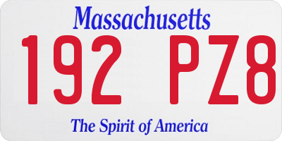 MA license plate 192PZ8