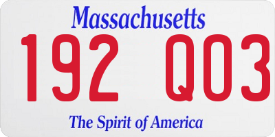 MA license plate 192QO3