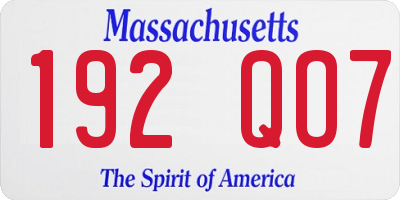 MA license plate 192QO7