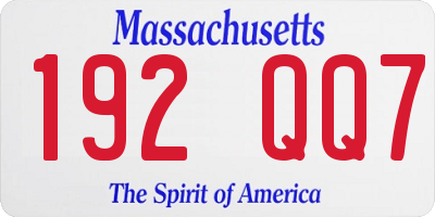 MA license plate 192QQ7
