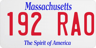 MA license plate 192RA0