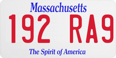 MA license plate 192RA9