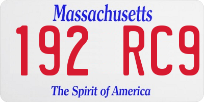 MA license plate 192RC9