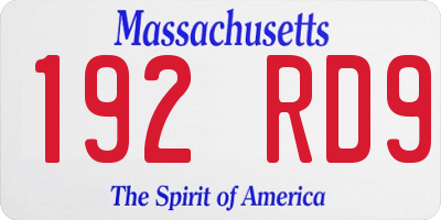 MA license plate 192RD9