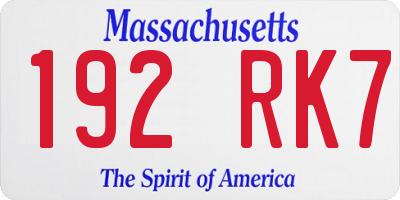 MA license plate 192RK7