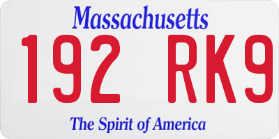 MA license plate 192RK9