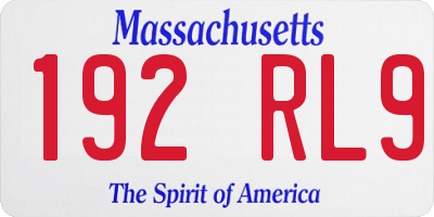 MA license plate 192RL9