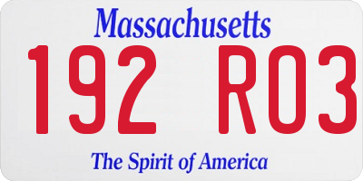 MA license plate 192RO3