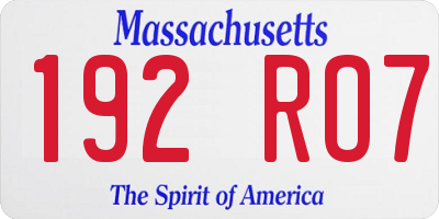 MA license plate 192RO7