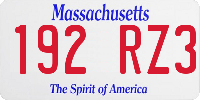 MA license plate 192RZ3