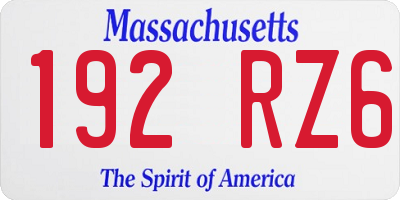 MA license plate 192RZ6