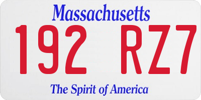 MA license plate 192RZ7