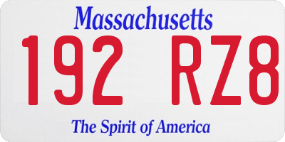 MA license plate 192RZ8