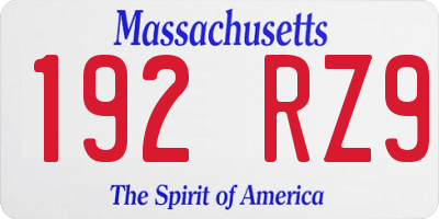 MA license plate 192RZ9