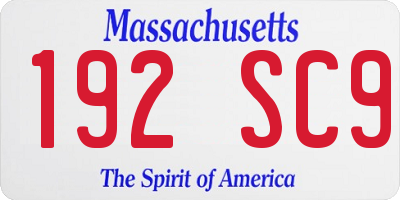 MA license plate 192SC9