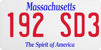 MA license plate 192SD3