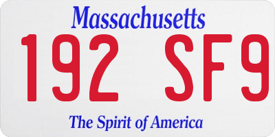 MA license plate 192SF9