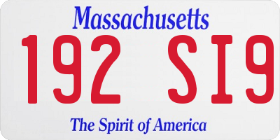 MA license plate 192SI9