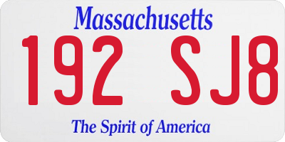 MA license plate 192SJ8