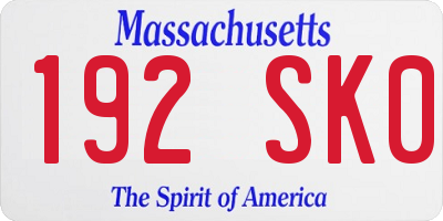 MA license plate 192SK0