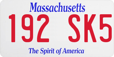 MA license plate 192SK5