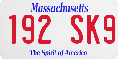 MA license plate 192SK9