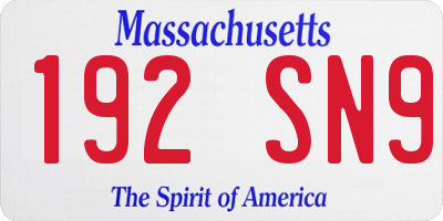 MA license plate 192SN9