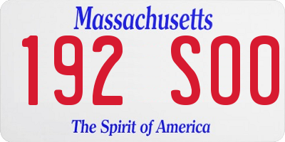 MA license plate 192SO0