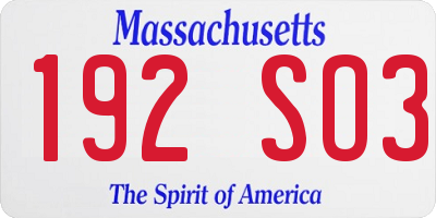 MA license plate 192SO3