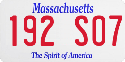 MA license plate 192SO7