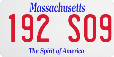 MA license plate 192SO9