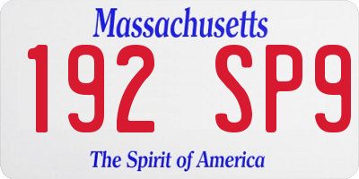 MA license plate 192SP9