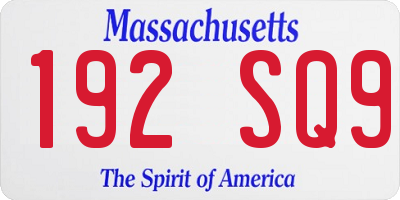 MA license plate 192SQ9