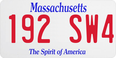 MA license plate 192SW4