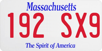 MA license plate 192SX9