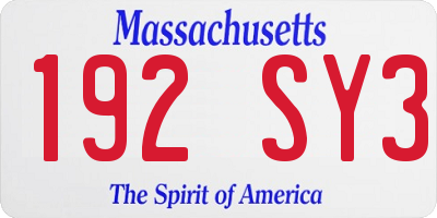 MA license plate 192SY3