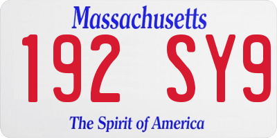 MA license plate 192SY9