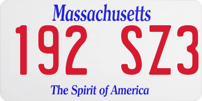 MA license plate 192SZ3