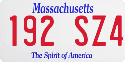 MA license plate 192SZ4