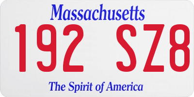 MA license plate 192SZ8