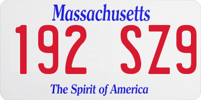 MA license plate 192SZ9