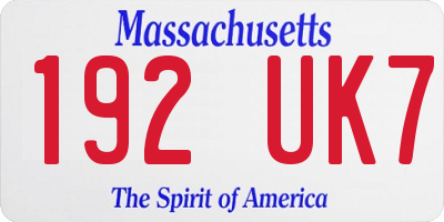 MA license plate 192UK7