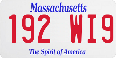 MA license plate 192WI9