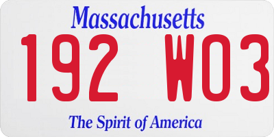MA license plate 192WO3