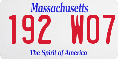MA license plate 192WO7