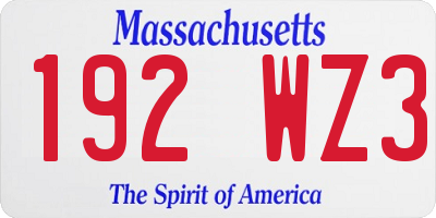 MA license plate 192WZ3
