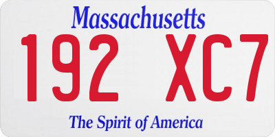 MA license plate 192XC7