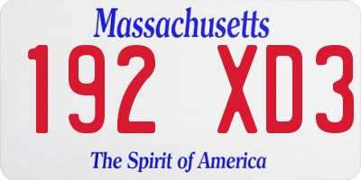 MA license plate 192XD3