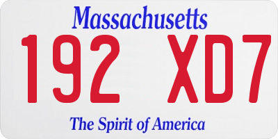 MA license plate 192XD7